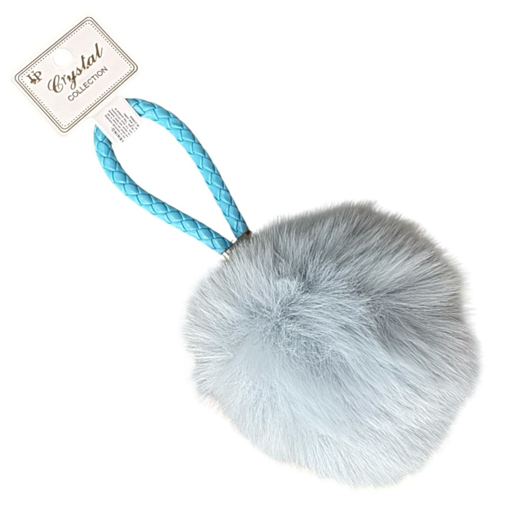 Light Blue Faux Fur Pom Pom Keychain Braided Strap Pastel NWT 3/$15✨